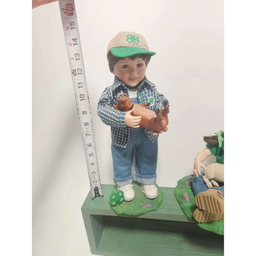 Danbury Mint 4-H Porcelain Doll Set Boy & Girl with Calf Lamb 14